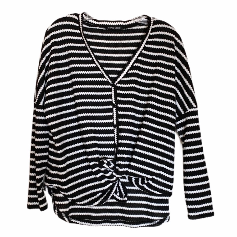 Mind Code black and white striped cardigan